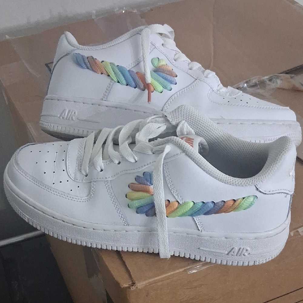 Nike White  Sneakers with Rainbow Accents